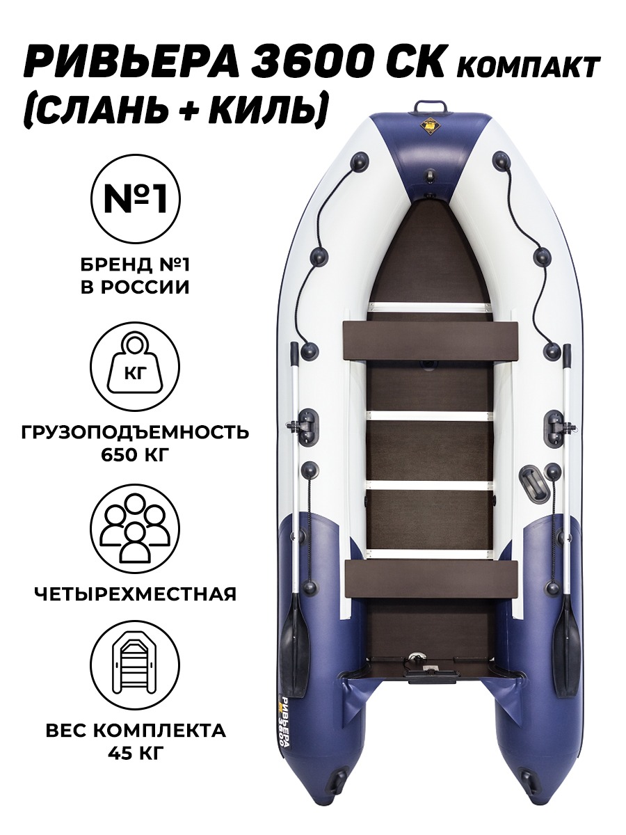 Ривьера 3600 СК Компакт серый/синий (лодка ПВХ под мотор) - купить у  официального дилера в Рубцовске по цене 53 860 р. с доставкой:  характеристики, отзывы, видео