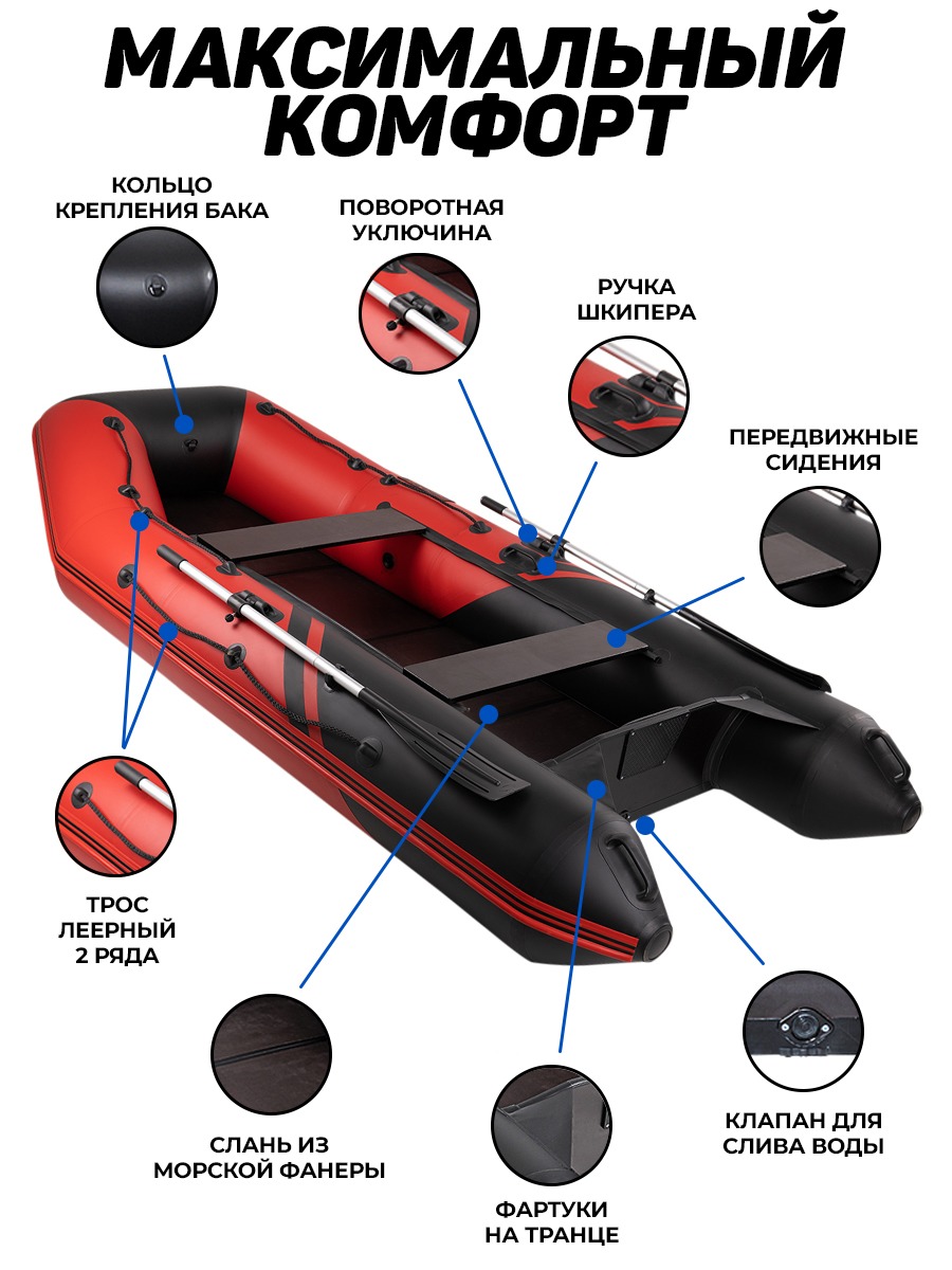 Броня-320 СК красный-черный + PARSUN T 5.0 BMS (комплект лодка + мотор)  купить в Каменске-Шахтинском по цене 105 780 р. старая цена 149 880 р.