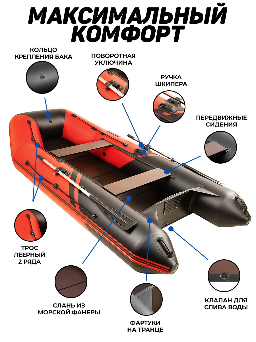 Броня-320 С красный-черный (Лодка ПВХ под мотор с усилением) - купить у  официального дилера в Москве по цене 37 950 р. с доставкой