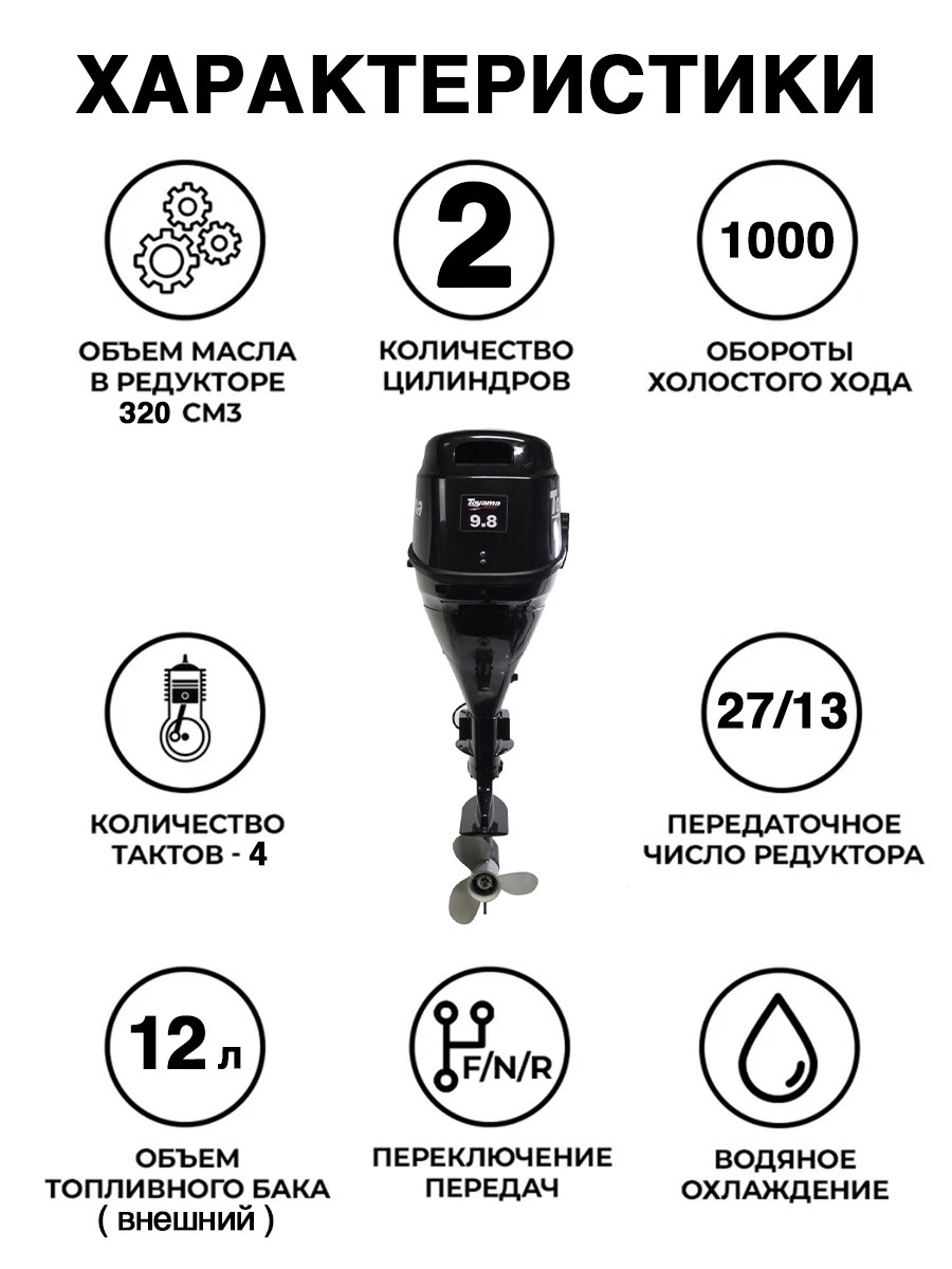 Лодочный мотор Toyama F 9.8 BMS (завод PARSUN) (4-х тактный) - вид 3 миниатюра