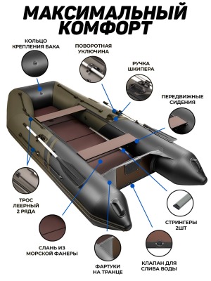 Броня-340 СК слань+киль хаки-черный (Лодка ПВХ под мотор с усилением) - вид 24 миниатюра