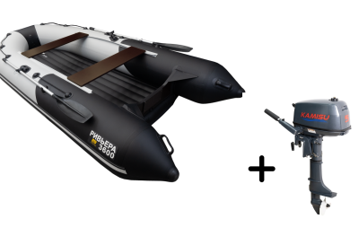 Ривьера-3600 НДНД Компакт серый-черный + KAMISU T 5 BMS (комплект лодка + мотор) - вид 1 миниатюра