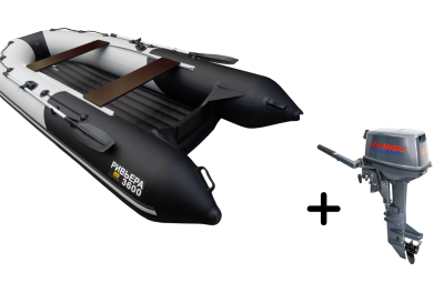 Ривьера-3600 НДНД Компакт серый-черный + KAMISU T 9.8 BMS (комплект лодка + мотор) - вид 1 миниатюра