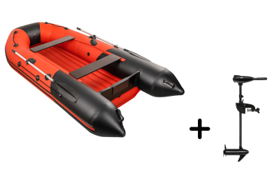 Таймень NX 3400 НДНД PRO красный-черный + BST 55 L (комплект лодка + электромотор) - вид 1 миниатюра